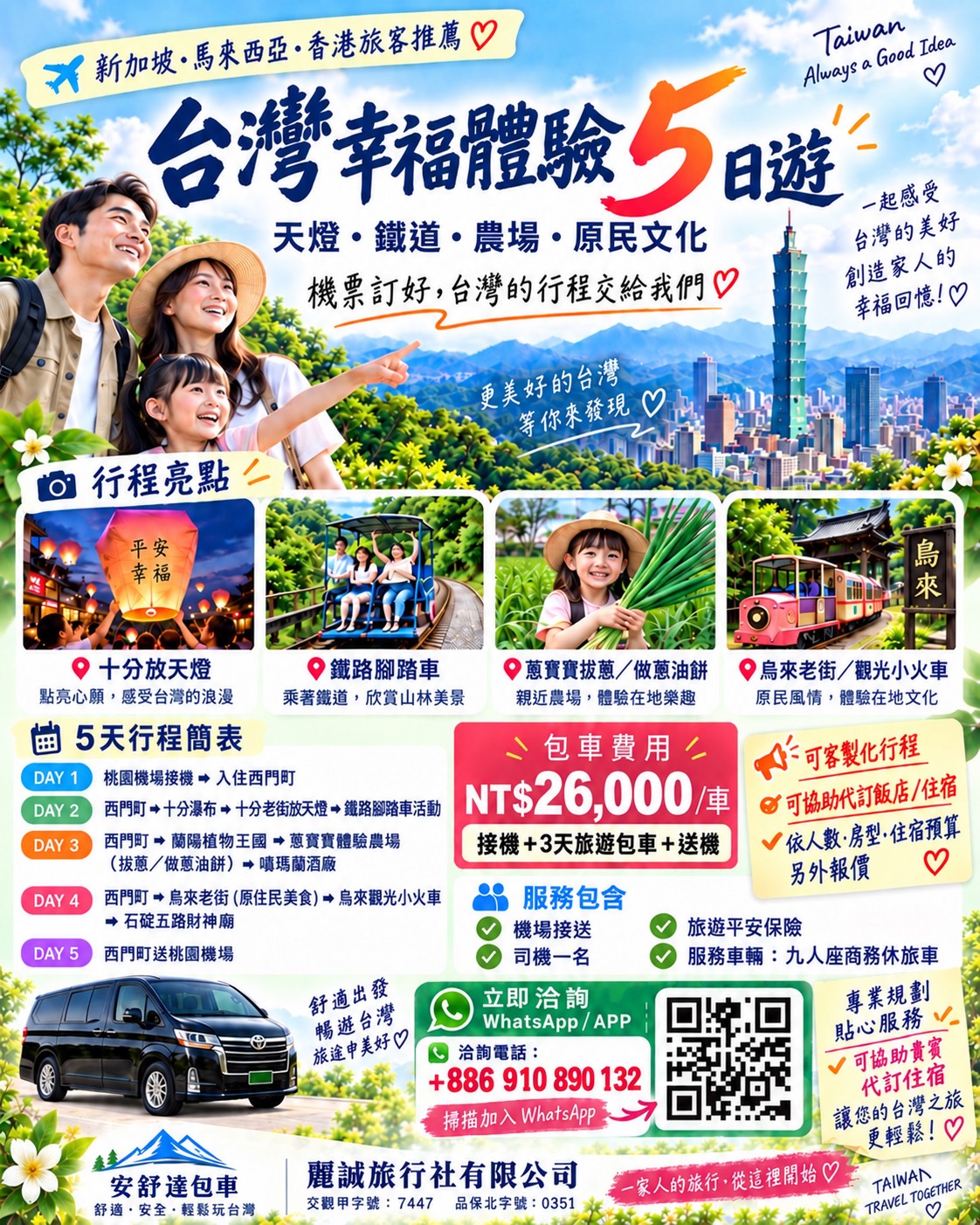 台灣幸福體驗5日遊 行程價格海報